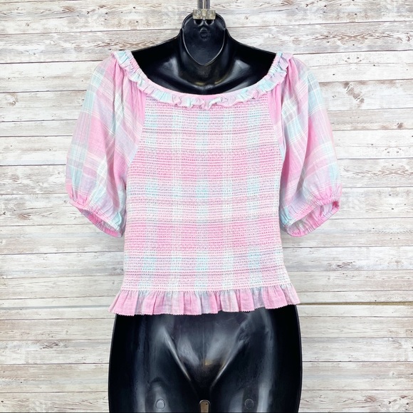 LOVESHACKFANCY Molly Top Pink Pastel Plaid Smocked - Picture 8 of 13